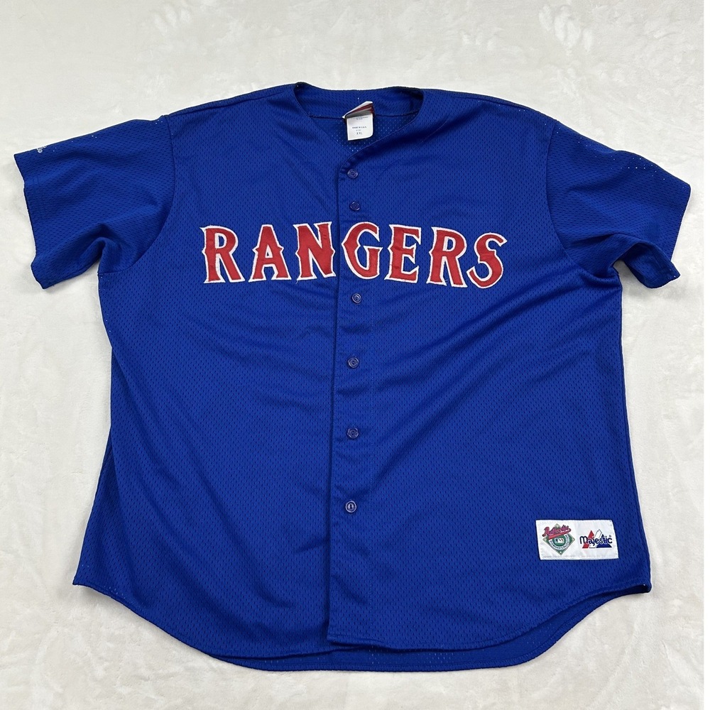 Majestic Baseball Jersey Mens XXL Blue Texas Rangers Diamond Collection Mesh